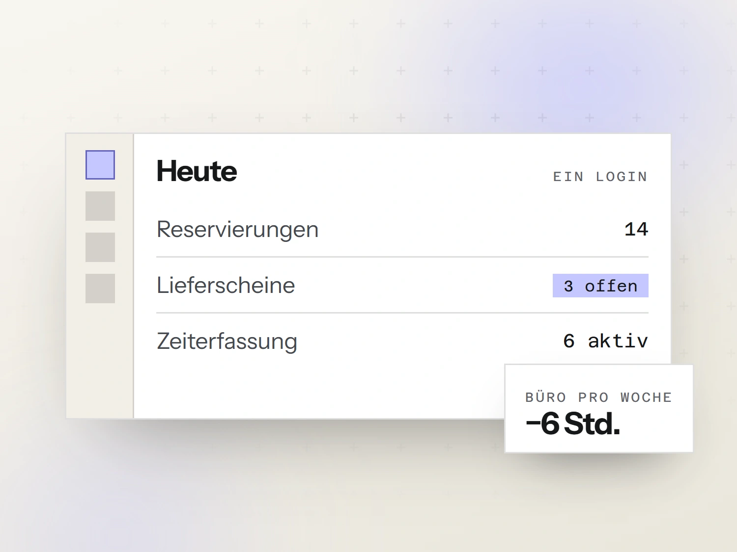 Mockup: Tagesübersicht im eigenen System — Reservierungen, Lieferscheine, Zeiterfassung