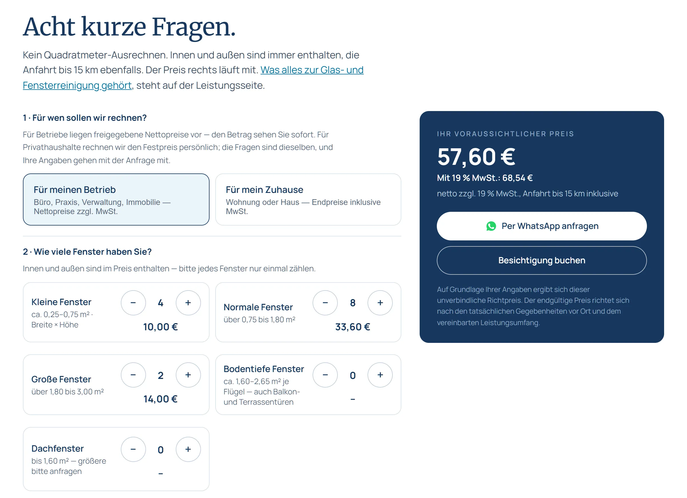 Fensterpreis in zwei Minuten.