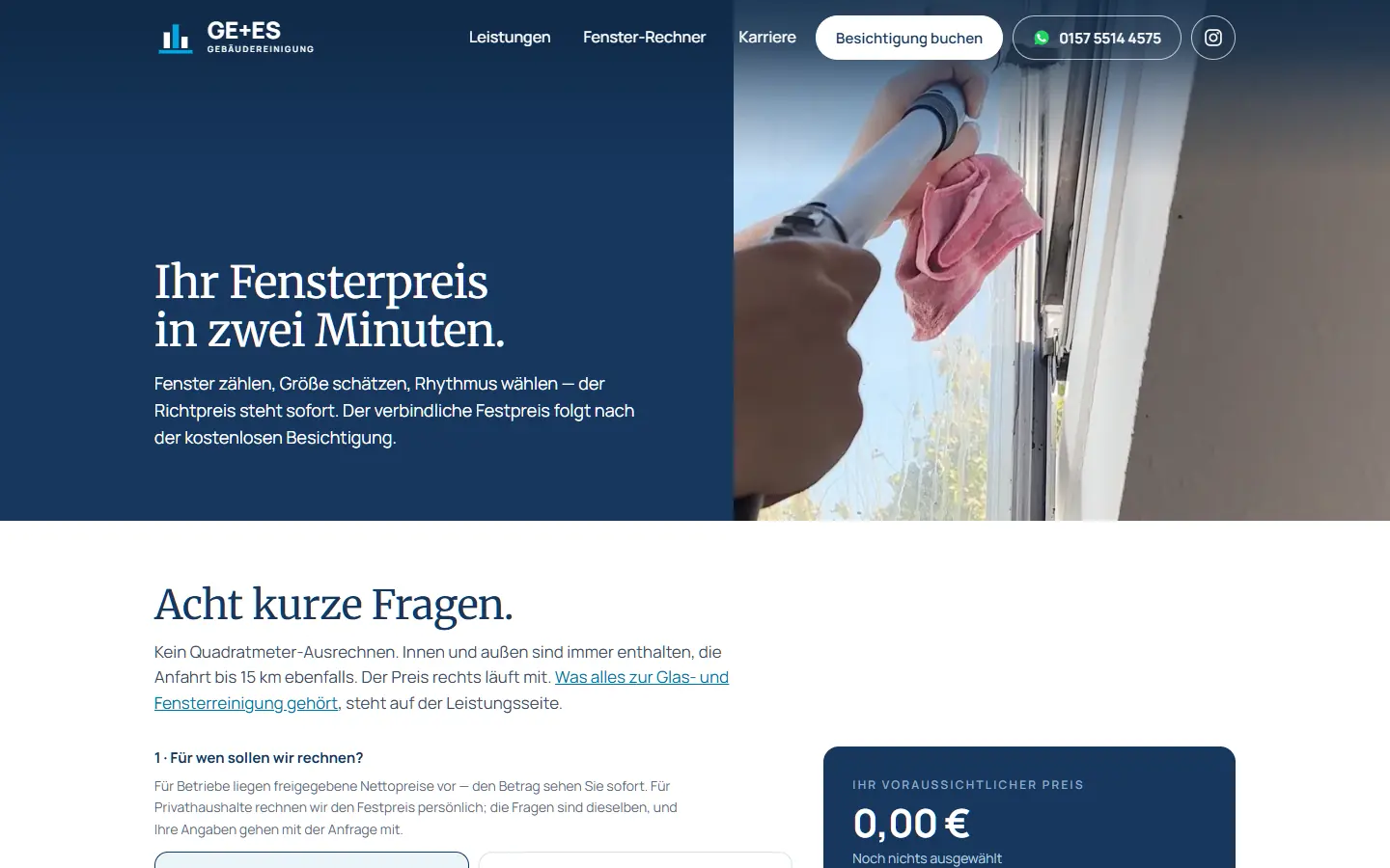 Fensterpreis-Rechner auf der Website von GE+ES aus Herford