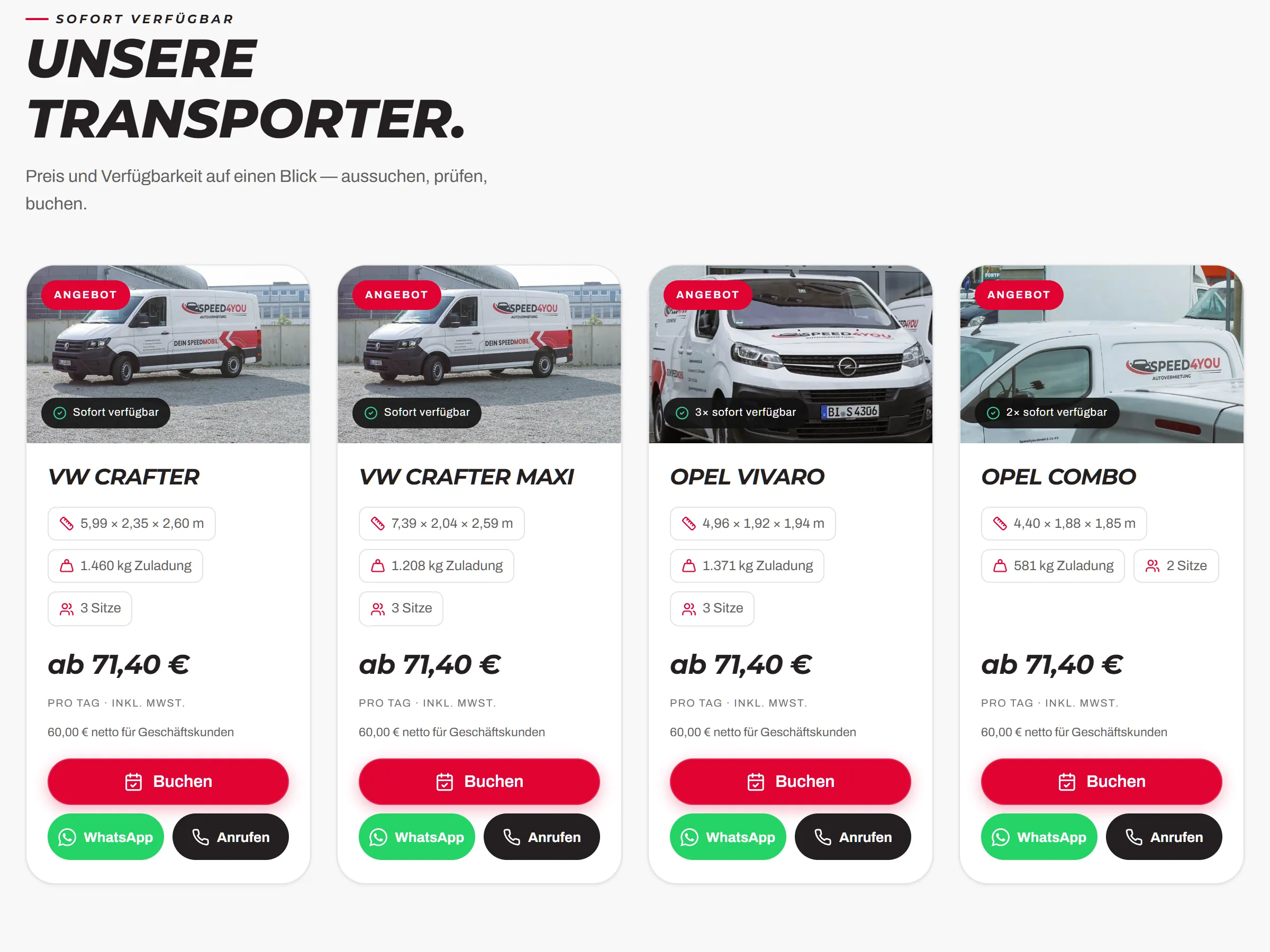 Jeder Transporter mit Preis.